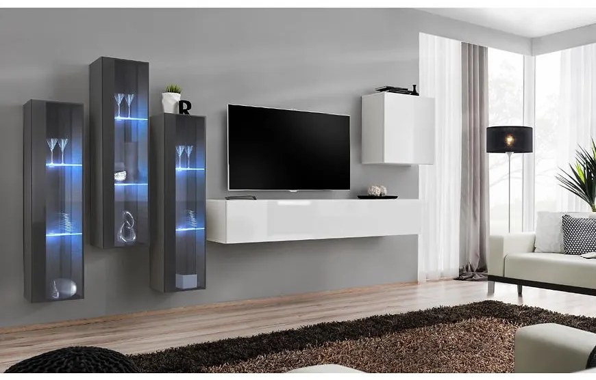Obývacia stena Switch Sklo +LED XIII Grafit/Biely