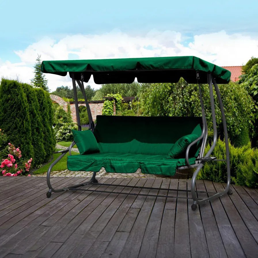 Zelená polohovateľná záhradná hojdačka