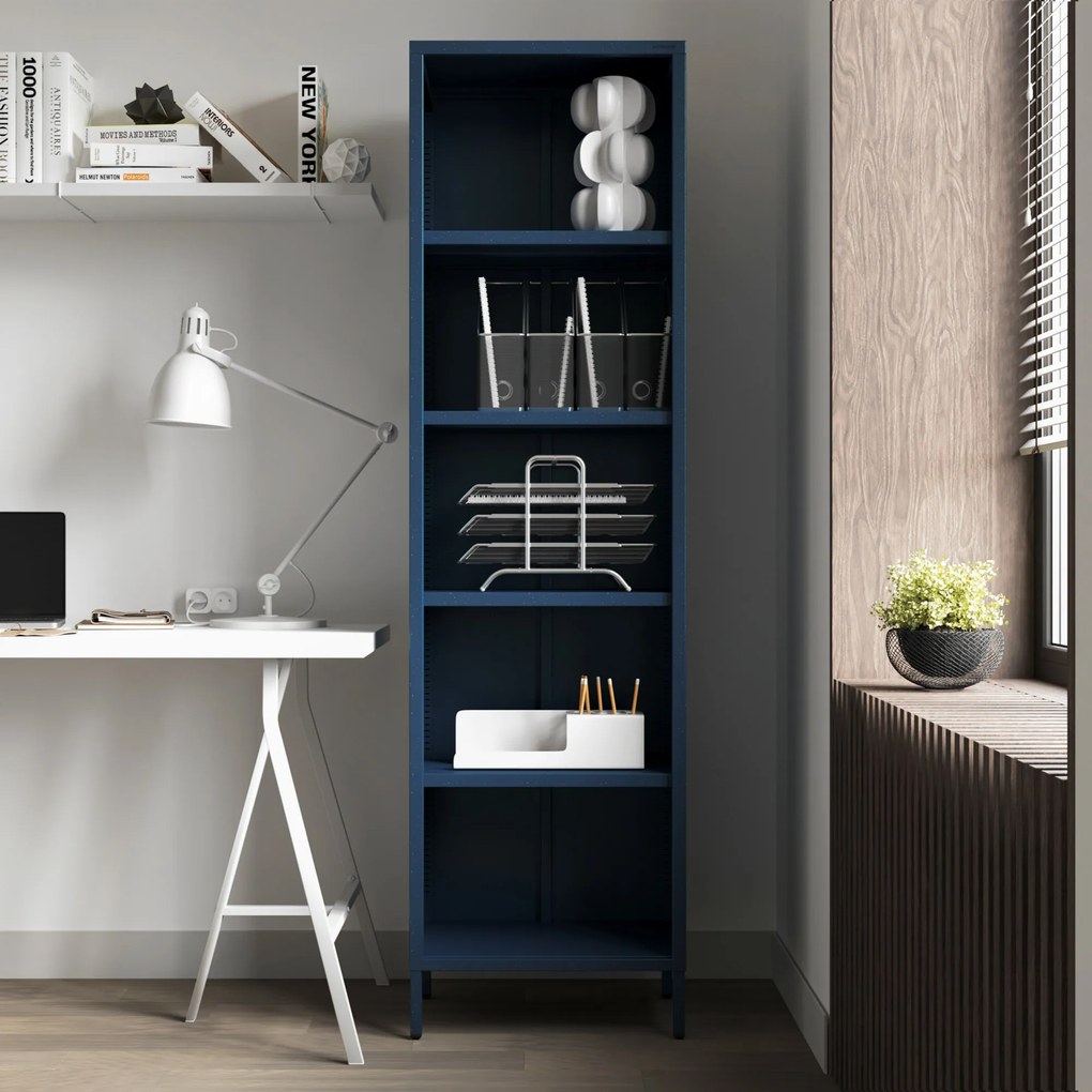 Regál plytký otvorený na knihy na nožičkách tmavomodrý, 500x1800x350 mm: MARIO Modern