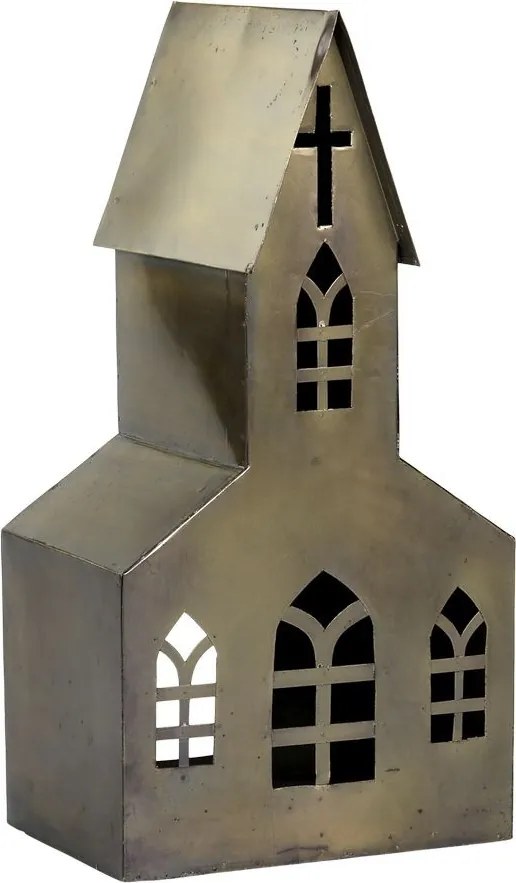 Mosadzný antik kovový domček kostol na sviečku Canie - 18*12*35 cm