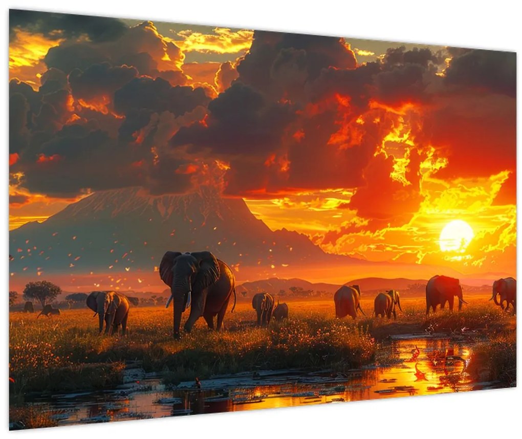 Obraz - Stádo slonov (90x60 cm)