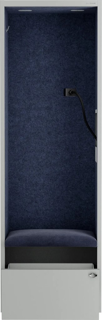 Akustická kabína SALLY MentalBox 600 mm – sivý korpus, tmavomodré sedadlo
