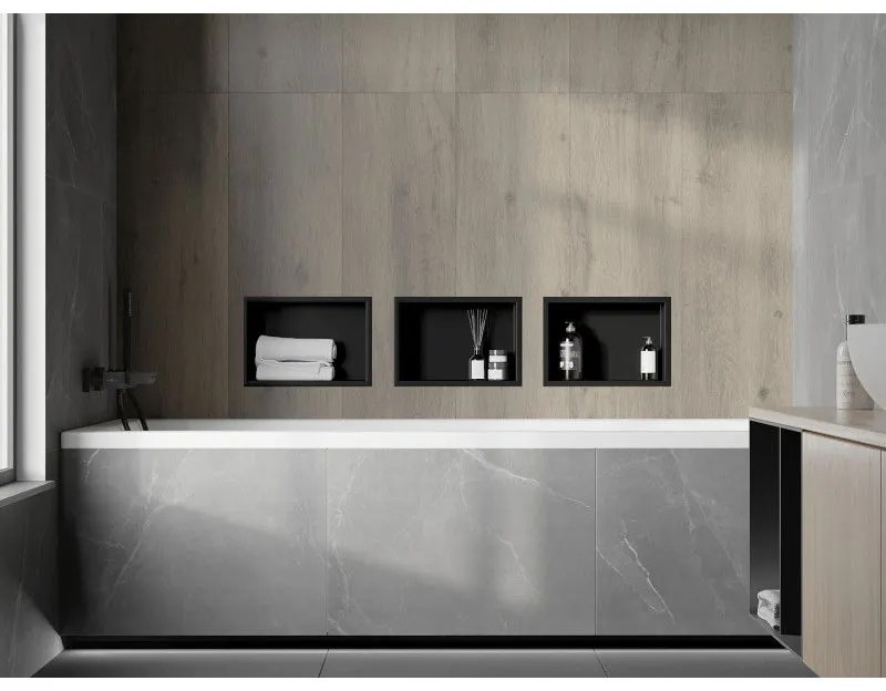 Mexen X-Wall-R, polička na zapustenie na obklad s golierom 30 x 20 cm, čierna matná, 1970302010