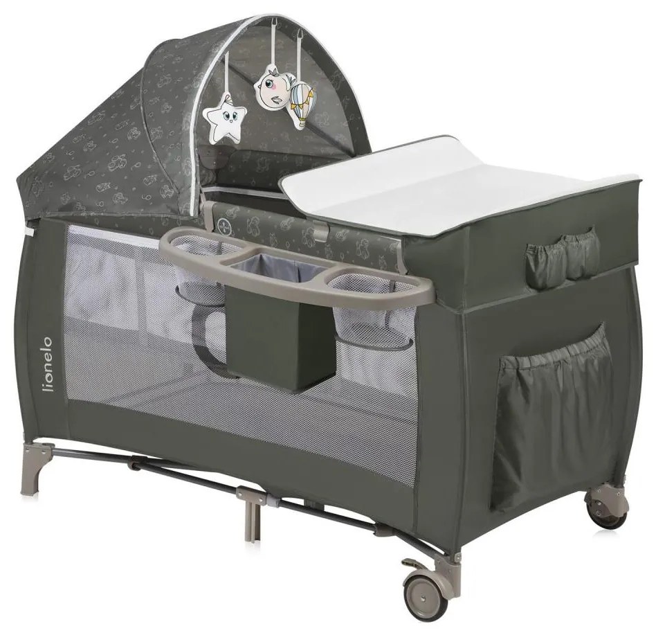Lionelo - Cestovná postieľka SVEN PLUS béžovo-olivová
