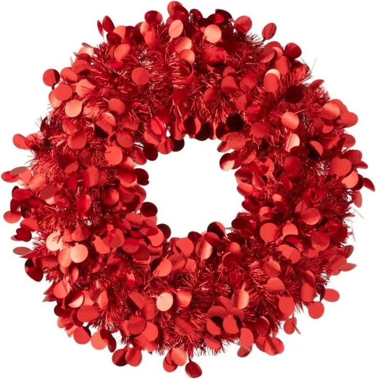 Červený lesklý vianočný veniec Sparkling M – 46*46*4 cm