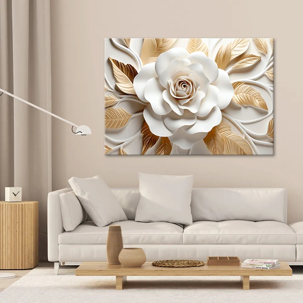 Gario Obraz na plátne Biely kvet a zlaté listy Rozmery: 60 x 40 cm