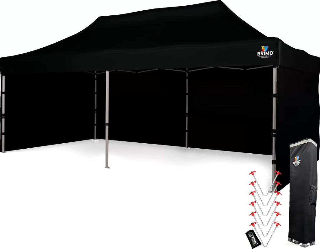 BRIMO Svadobný stan 3x6 m hliníkový – Elegantný a rýchlorozkladací - s 3 stenami - Čierna 15