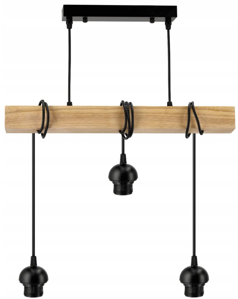 BERGE LED závesné stropné svietidlo, drevený trám, 3xE27 Štvorcový luster, rolovaný