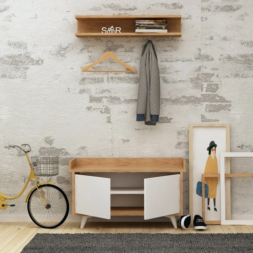 Nástenný vešiak s botníkom Arasso Oak and White