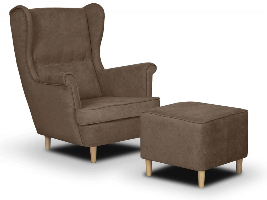 Křeslo Ušák ELI + Podnožka Hnědá