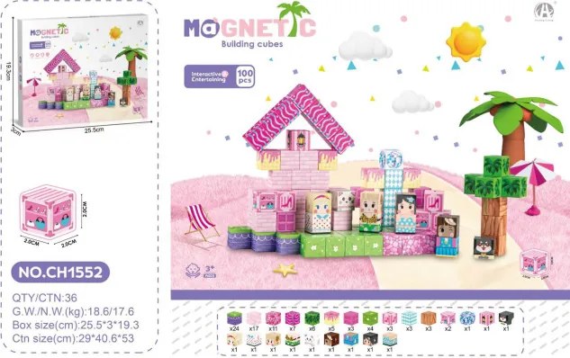 Magnetická stavebnica MAGNETIC Ružový domček, 100 dielikov