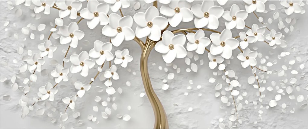 Obraz bieleho stromu s kvetinami (120x50 cm)
