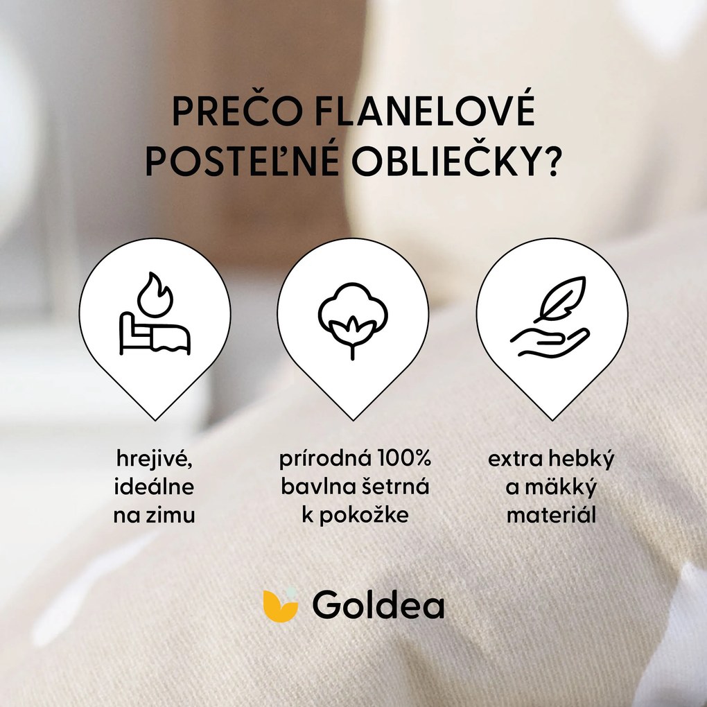 Goldea flanelové posteľné obliečky - srdiečka na latte 140 x 220 a 70 x 90 cm