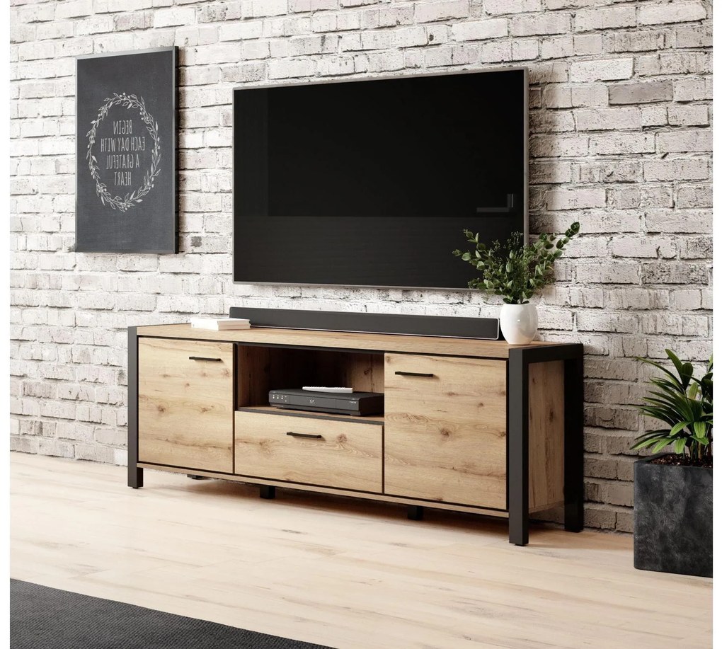 Tv stolík/skrinka Armin Typ 41 (dub taurus + matná čierna). Akcia -13%. Vlastná spoľahlivá doprava až k Vám domov. 1044567