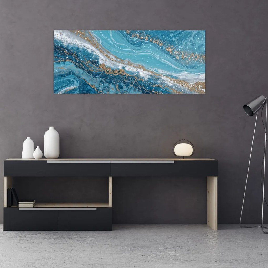 Obraz - Bledomodrý mramor so zlatom I. (120x50 cm)