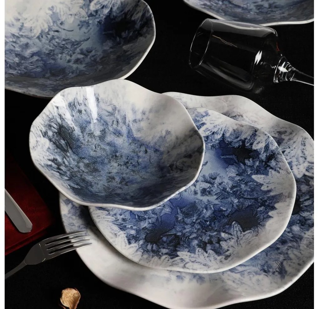 Jedálenská súprava 24 ks, modrá/porcelán