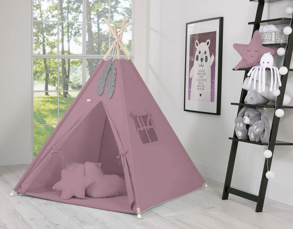 Bobono Stan Teepee pre deti + ozdobné perie - pastelovo fialová