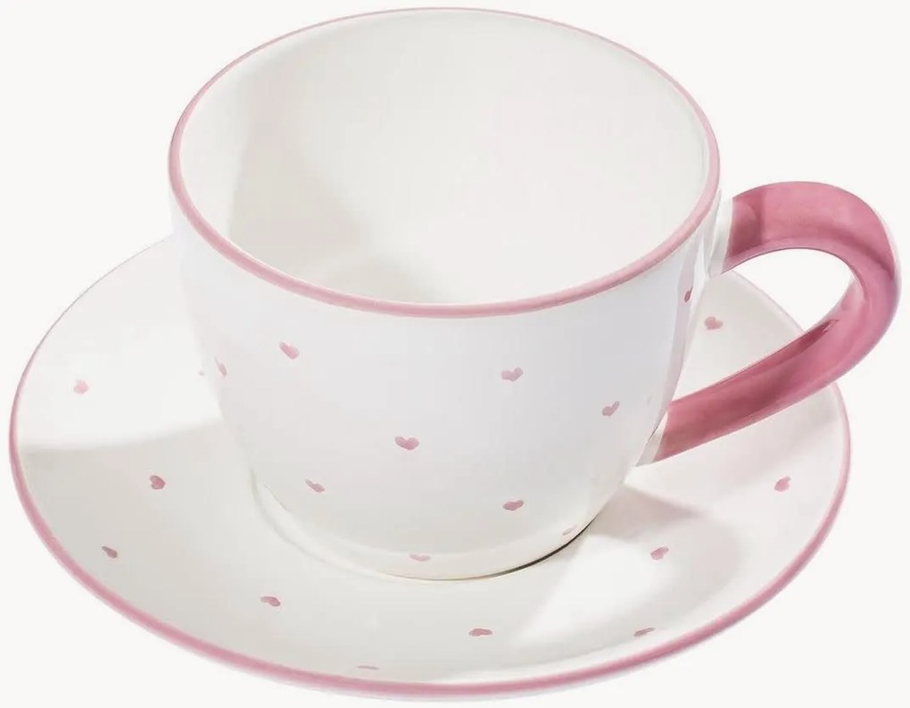 Ručne vyrobená šálka na čaj's podšálkou Herzerl Rosa, 2 ks