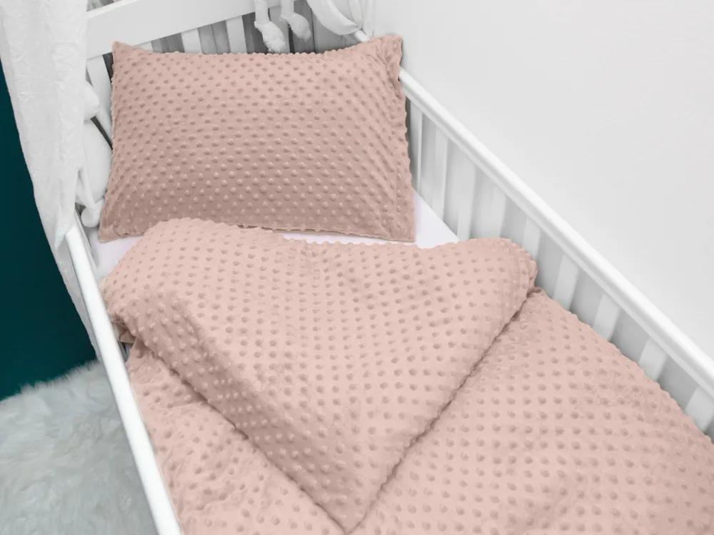 Biante Detské posteľné obliečky do postieľky Minky 3D bodky MKP-024 Tmavo béžové Do postieľky 90x140 a 40x60 cm