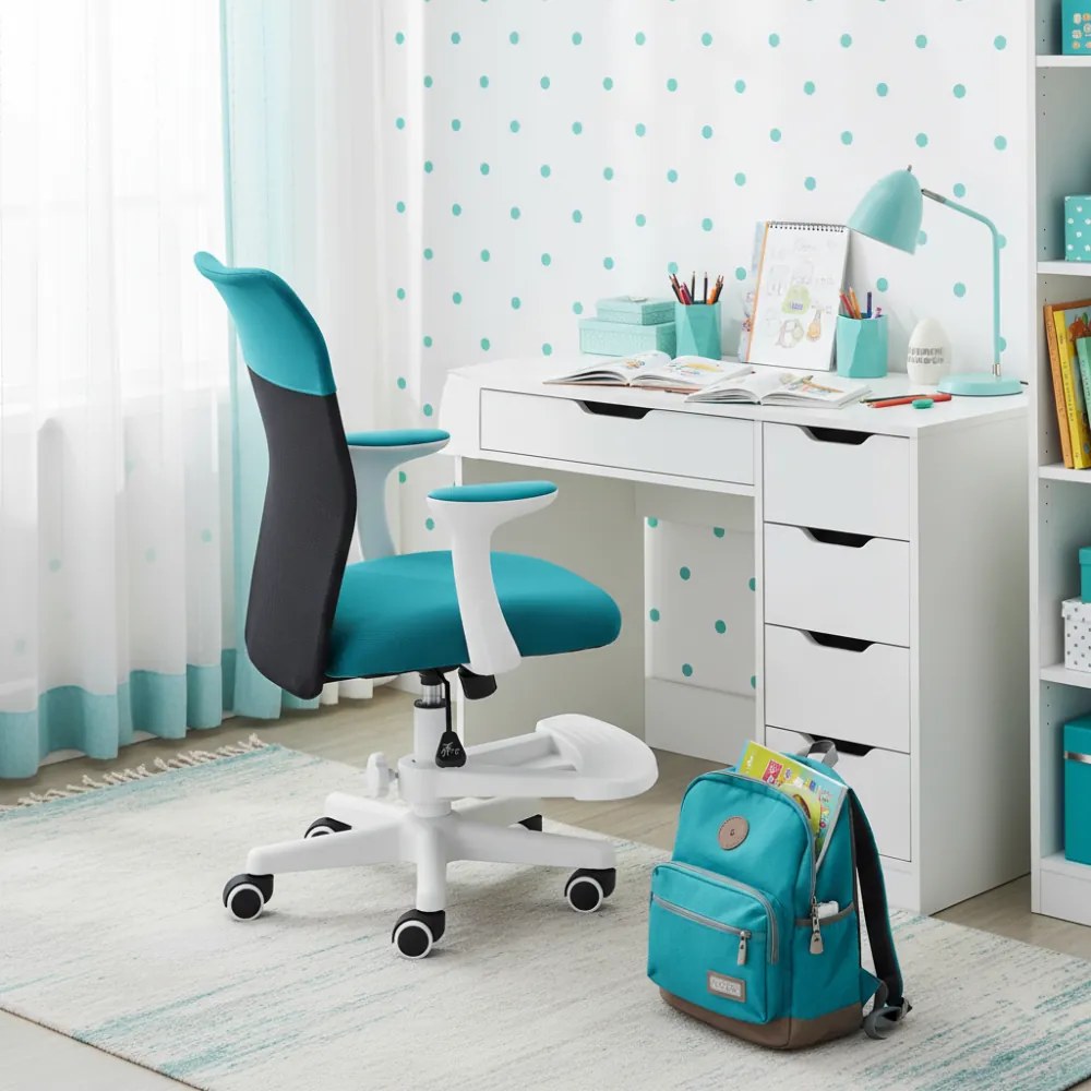 Detská stolička Neoseat MONKEY WHITE s podnožou — látka, biela / tyrkysová