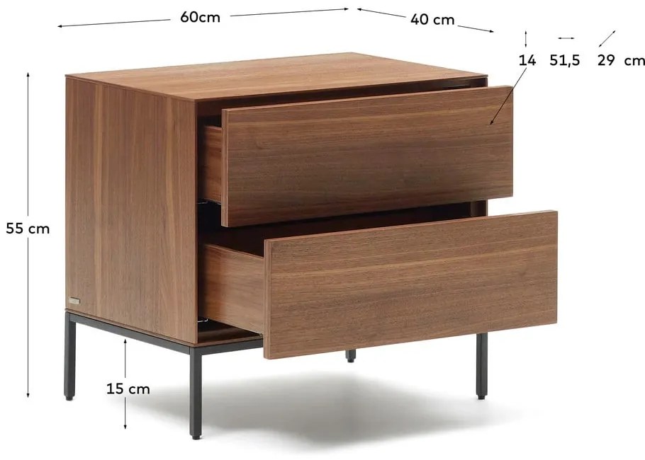 Nočný stolík v dekore orecha v prírodnej farbe Vedrana – Kave Home