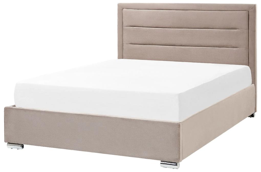 Zamatová posteľ s úložným priestorom 140 x 200 cm sivobéžová ROUEN Beliani