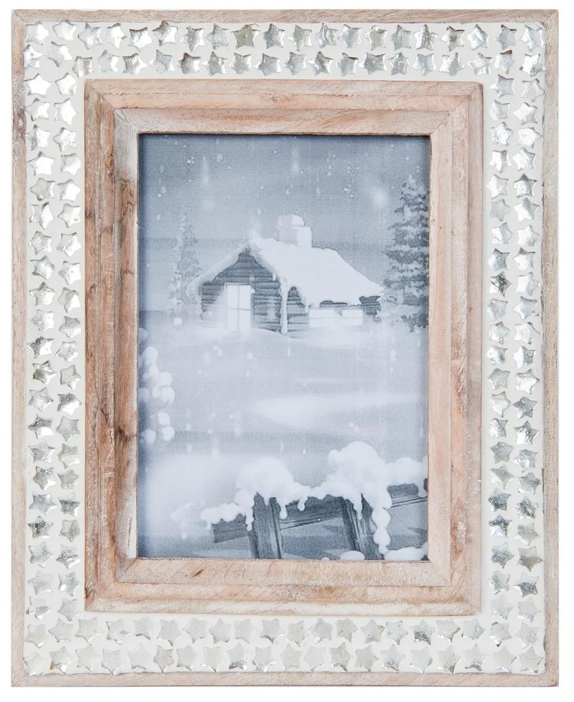 Drevený fotorámik s kamienkovým lemovaním - 22 * 27 cm / 13 * 18 cm