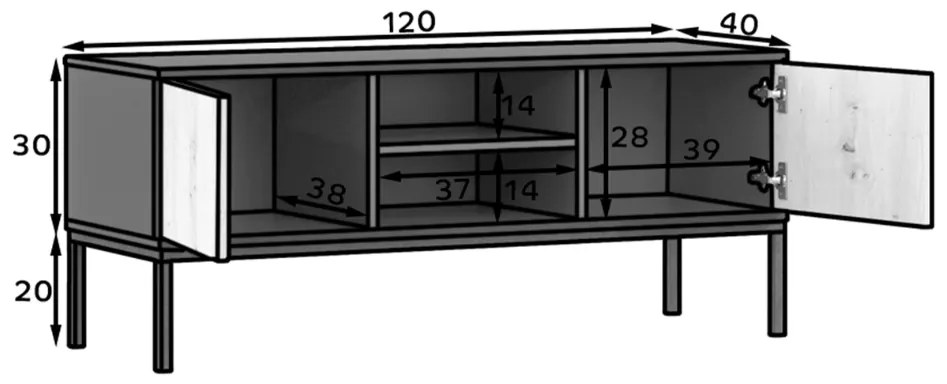 TV stolík LANZZI 120x40 cm, čierny