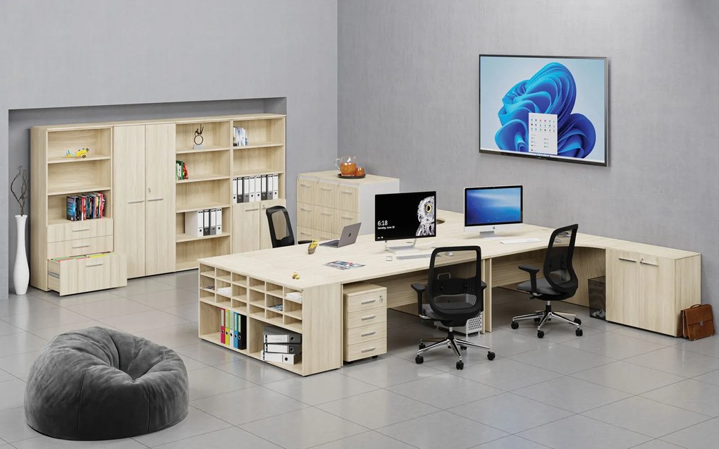 Kancelárska policová skriňa PRIMO WOOD, polené dvere, 800 x 500 x 1781 mm, dub prírodný