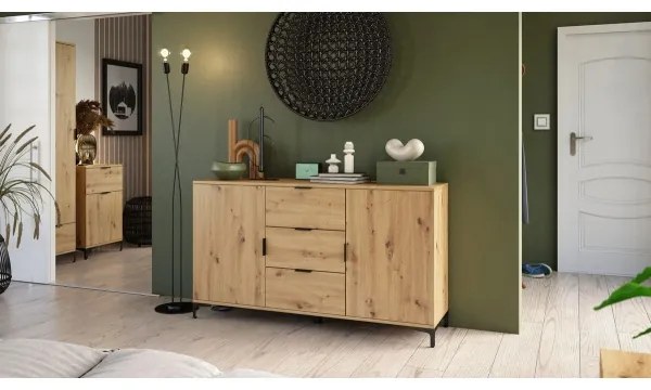 Komoda LORA dub artisan so zásuvkami a dvierkami
