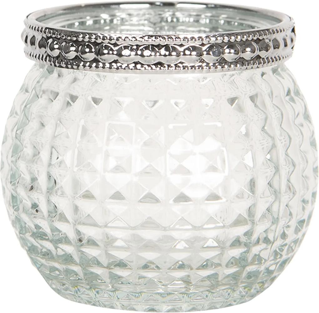 Sklenený transparentné svietnik na čajovú sviečku s kovovým zdobením - Ø 6 * 6 cm