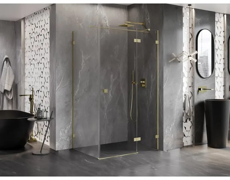 Mexen Lunar T, pravý výklopný sprchový kút 140 x 110 cm, 8mm číre sklo, zlatý matný profil, 834T-140-110-55-00-P
