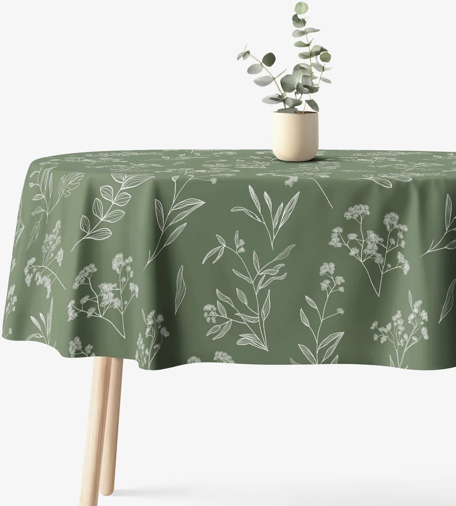 Goldea oválny obrus 100% bavlnené plátno - bylinkové lístky 140 x 220 cm