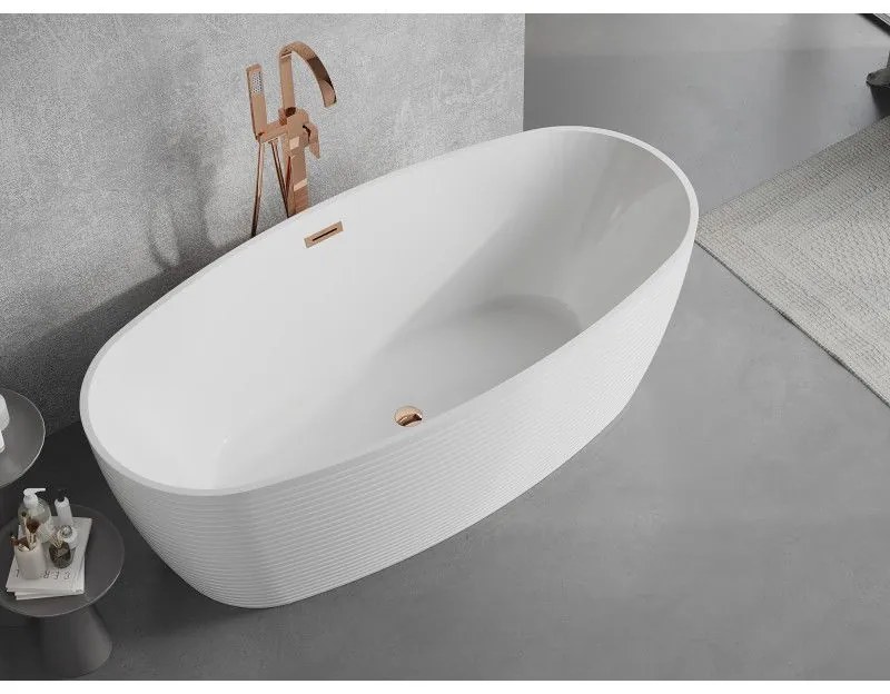 Mexen Lira, voľne stojaca vaňa, vzor, 170 × 80 cm, biela lesklá, ružové zlato prepad, 52831708000-60