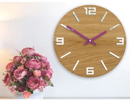 Sammer Moderné drevené hodiny ARABIC - biela/fialová 33 cm ArabicWoodWhiteViolet