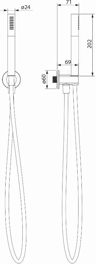 Cersanit Inverto, ručná sprcha s hadicou a uhlovým držiakom sprchy, chrómová, S951-708