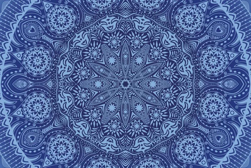 Tapeta okrasná Mandala s krajkou v modrej