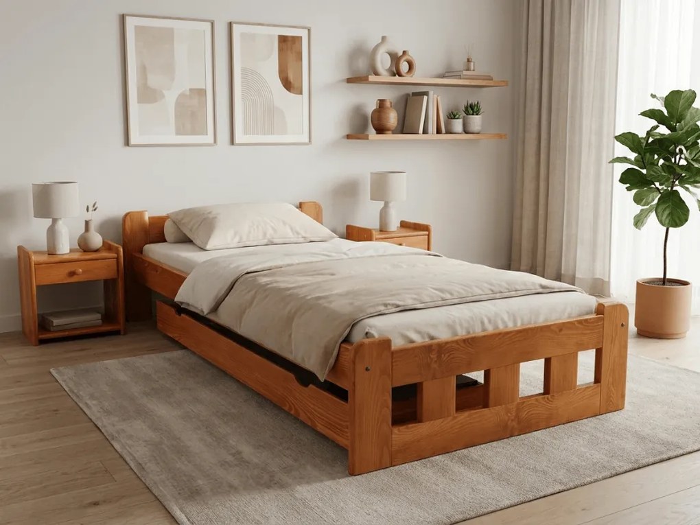 Posteľ Naomi zvýšená 90 x 200 cm, jelša Rošt: S latkovým roštom, Matrac: Matrac DELUXE 10 cm