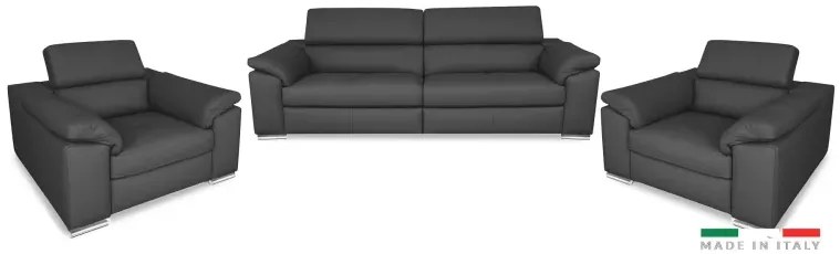 Moderná kožená sedacia súprava LOREN II 3+1+1, sivá (madras - 128 grey)