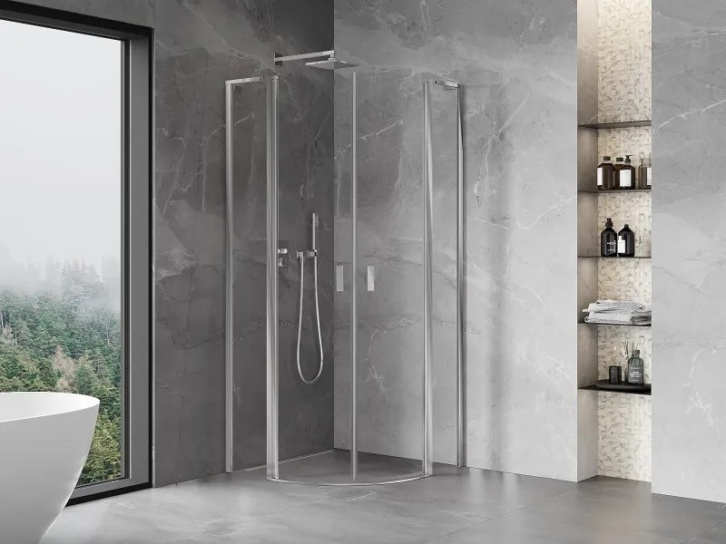 Mexen Mist L, štvrťkruhový sprchový kút s 2-krídlovými dverami, 90 x 90 cm, 8mm číre sklo, chrómový profil, 8A32L-090-090-01-00