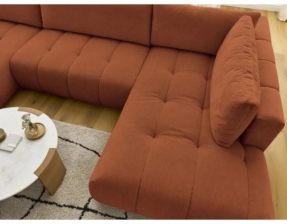 Rozkladacia/s úložným priestorom rohová pohovka v tehlovej farbe (pravý roh/do tvaru "U") Fuji – Bobochic Paris