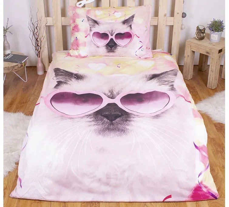 UD 3D obliečky 140x200 + 70x90 - Crazy cat