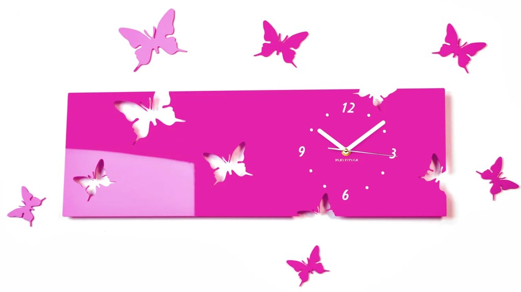 Dekorstudio Moderné hodiny na stenu Ružové motýle