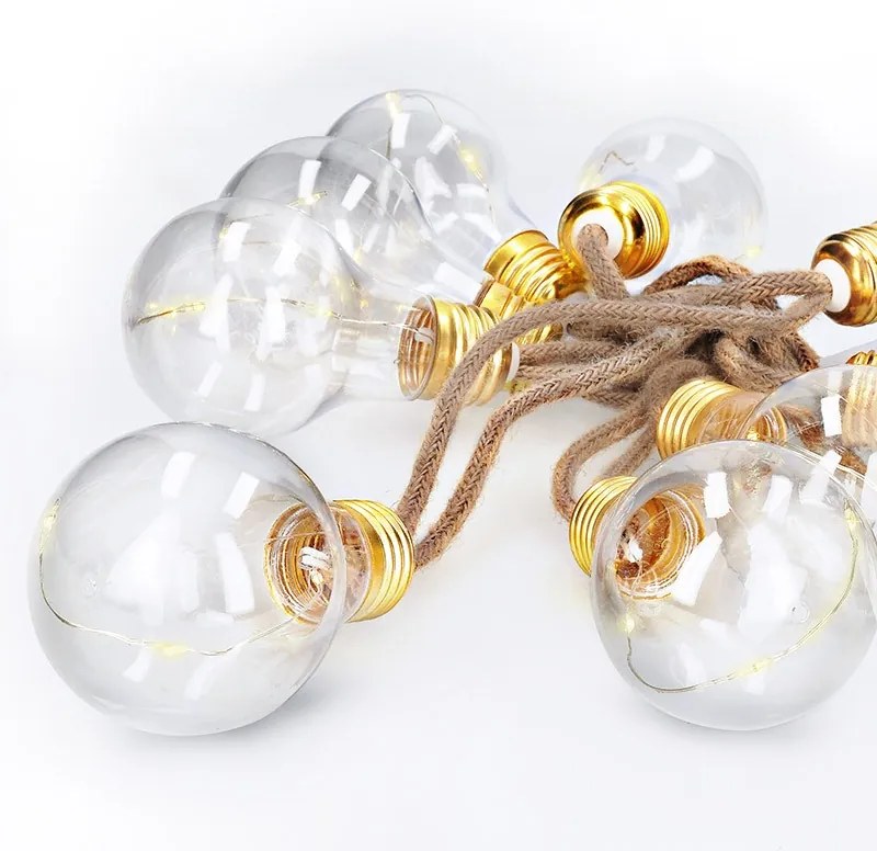 SOLIGHT LED dekoratívne žiarovky na prírodnom povraze, 10x žiarovka, 30LED, 180cm, časovač 3x AA