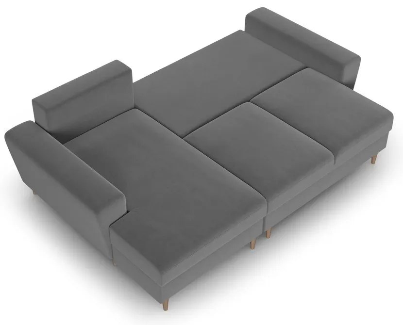 Svetlosivá zamatová rozkladacia/s úložným priestorom rohová pohovka (ľavý roh/s leňoškou) Kyoto – Cosmopolitan Design