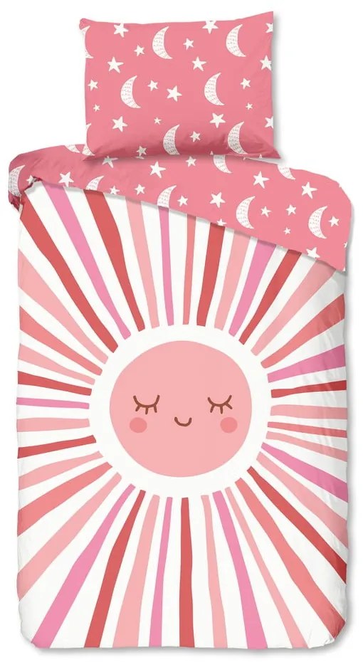Ružové bavlnené detské obliečky na jednolôžko 140x200 cm Sunny – Good Morning