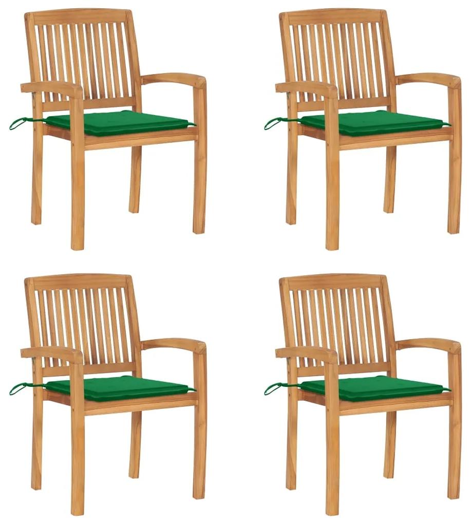 Stohovateľné záhradné stoličky s podložkami 4 ks tíkový masív 3073215