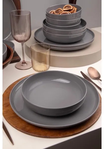 12-dielna jedálenská súprava, sivá/porcelán