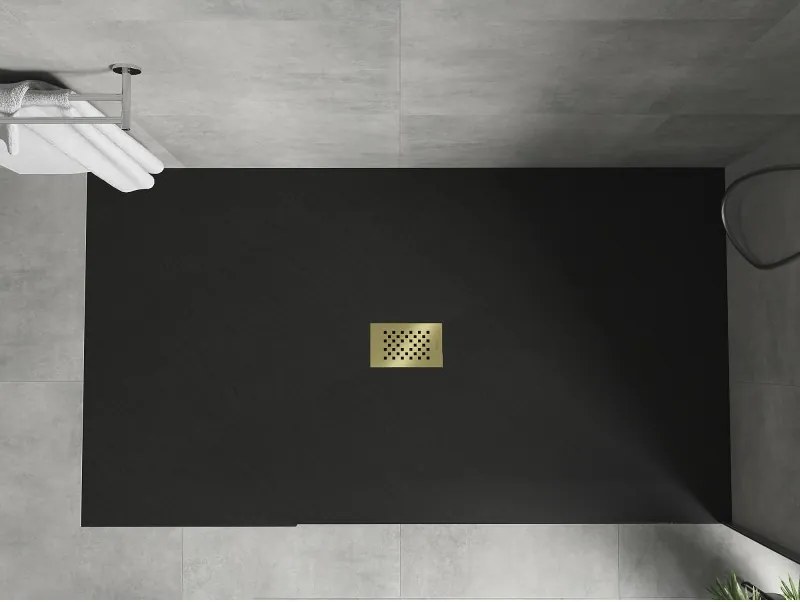 Mexen Hugo, obdĺžniková sprchová vanička SMC 180 x 100 cm, čierna, zlatá krytka, 42701018-G