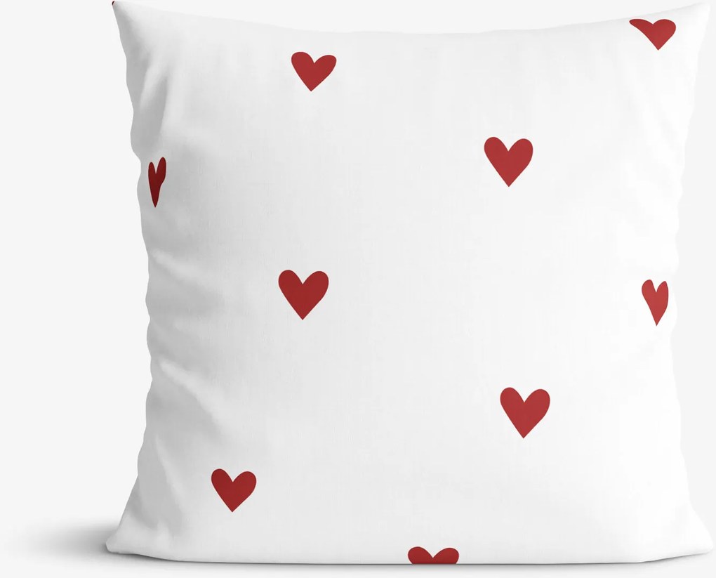 Goldea bavlnená obliečka na vankúš - červené srdiečka na bielom 40 x 40 cm